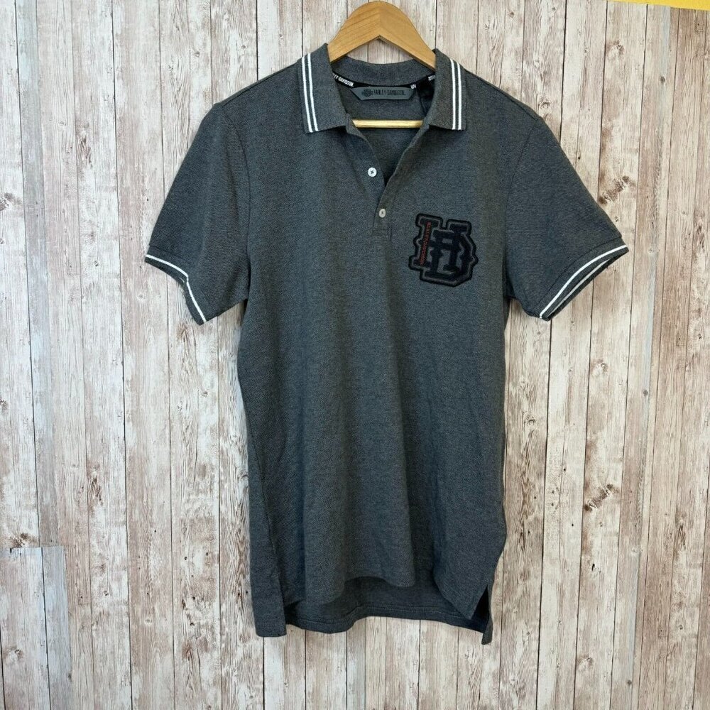 Harley Davidson Men's Polo Shirt Logo Short Sleeve Grey Size Small Slim Fit